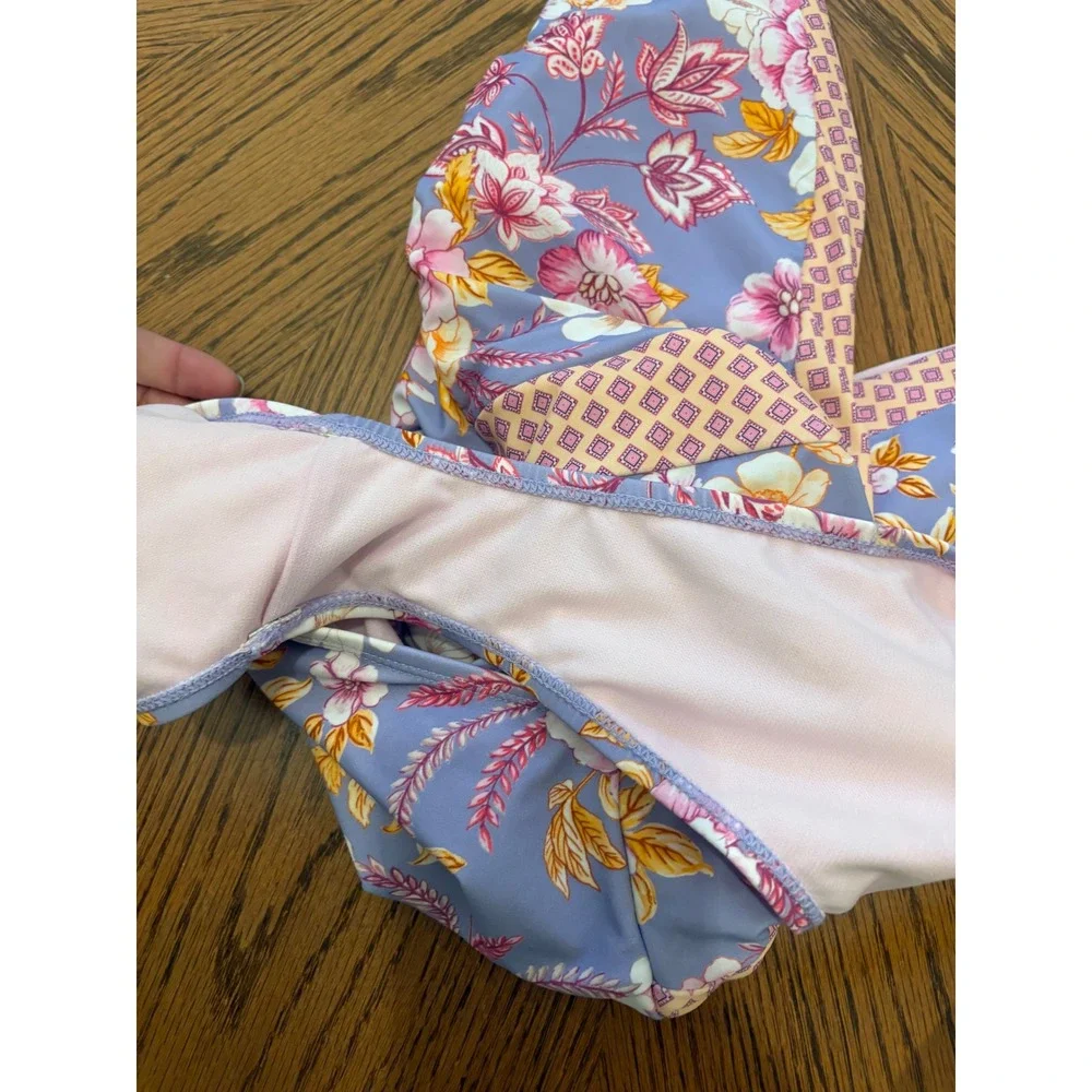 Nanette Lepore Floral Halter One Piece Swimsuit Purple Periwinkle Size 8 - Picture 5 of 8